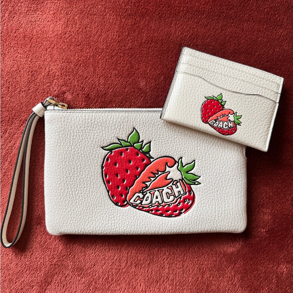 Coach Strawberry Wristlet and Card Holder Set
